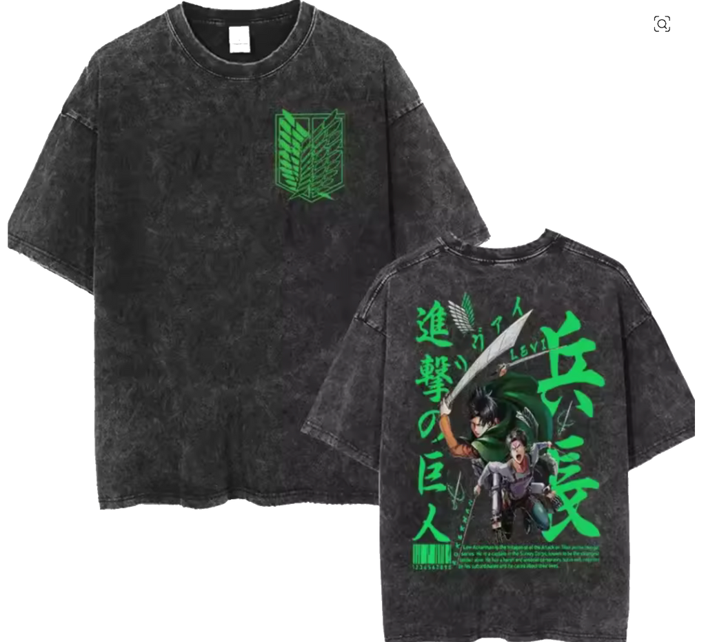 Levi Vanguard - Anime Washed Cotton Oversized Tee
