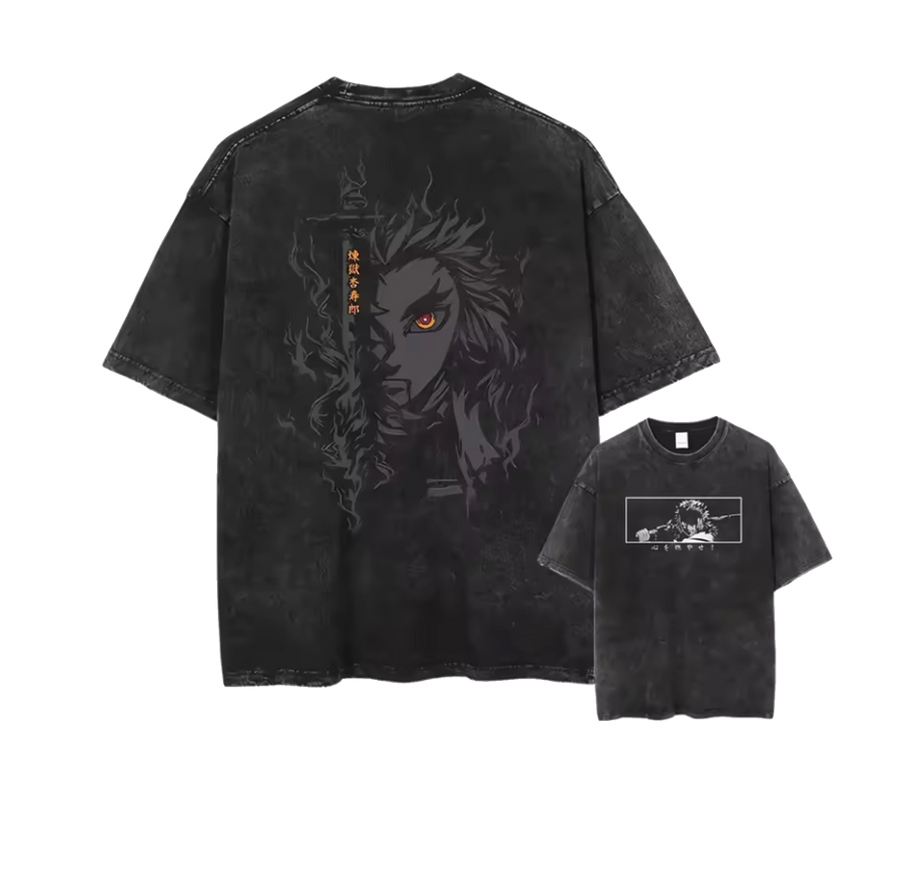Flame Hashira Eclipse - Anime Washed Cotton Oversized Tee