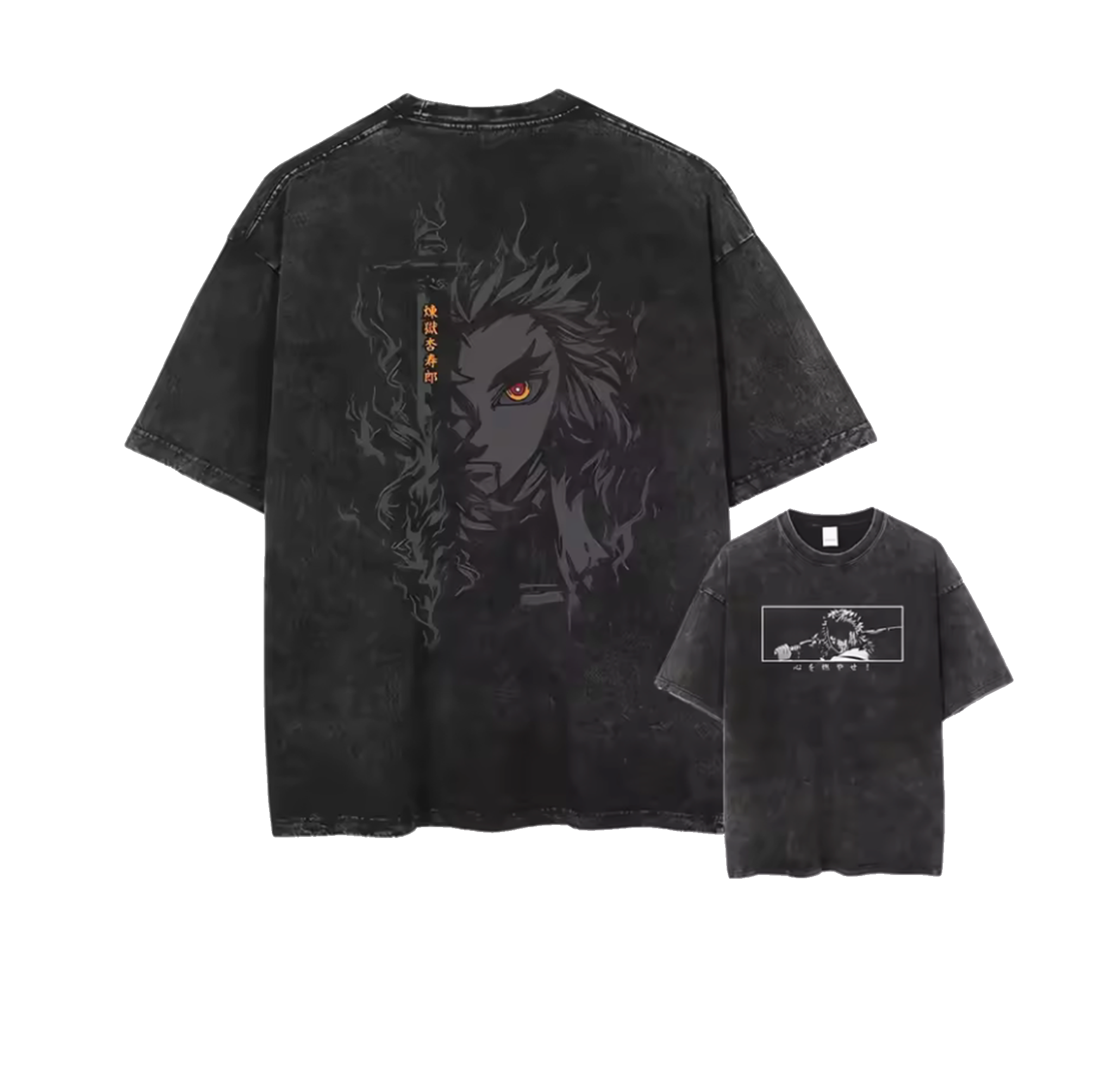 Flame Hashira Eclipse - Anime Washed Cotton Oversized Tee